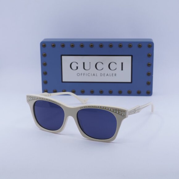 Gucci GG1299S 004 Cat Eye Sunglasses - Ivory with Stones/Blue - Picture 1 of 10